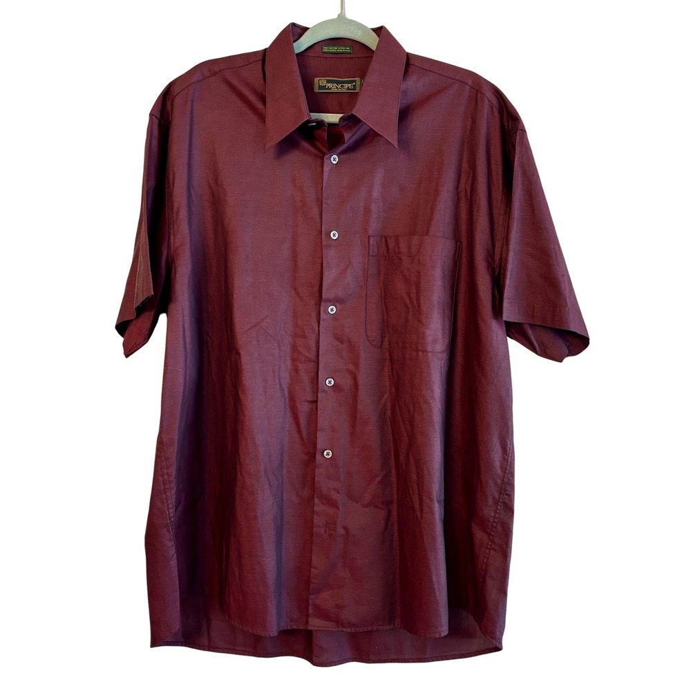 Precipe Italian Maroon Extra Fine Single‎ Needle Short Sleeve Button Up Shirt 44